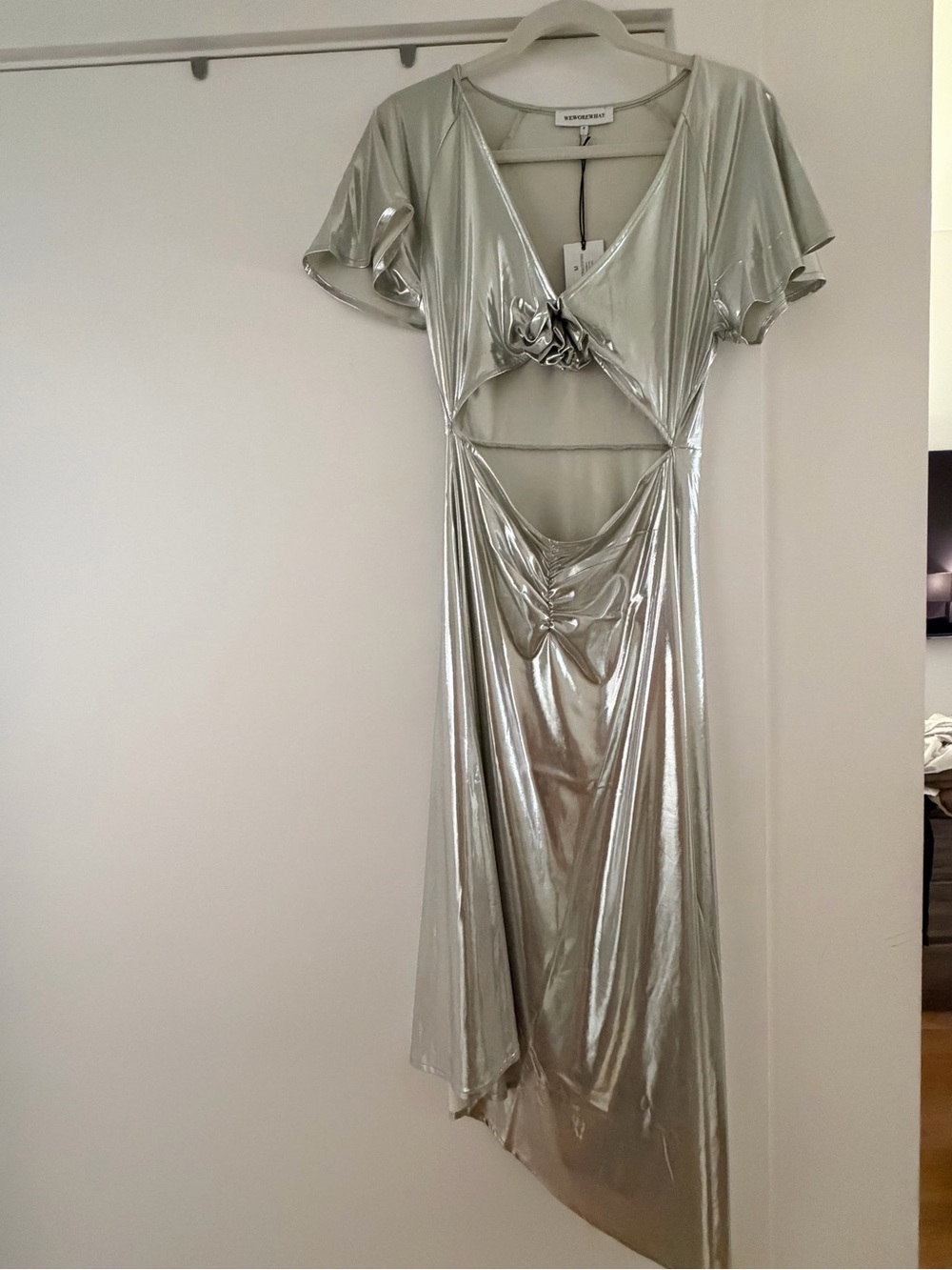 WeWoreWhat Silver Asymmetrical Cutout Maxi Dress